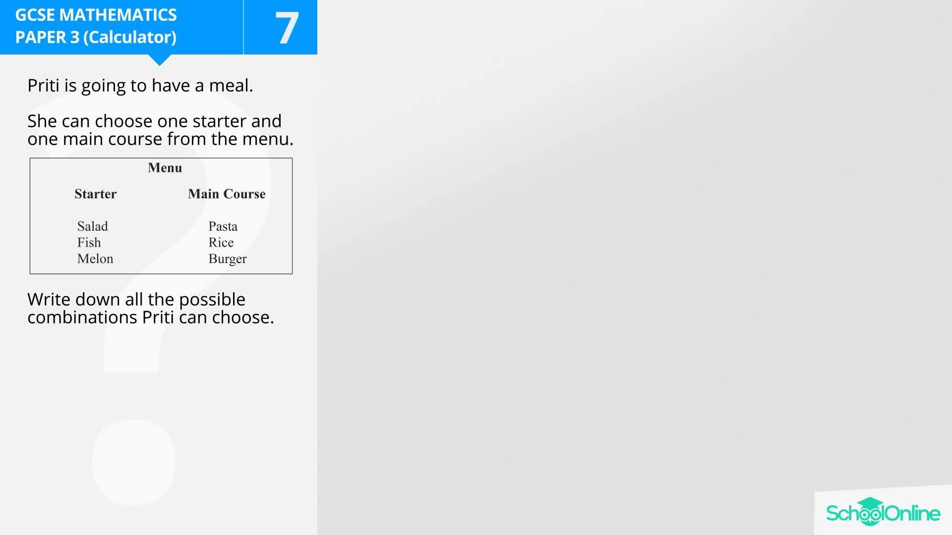 GCSE Secondary Maths Age 1317 Probability & Statistics Combinations